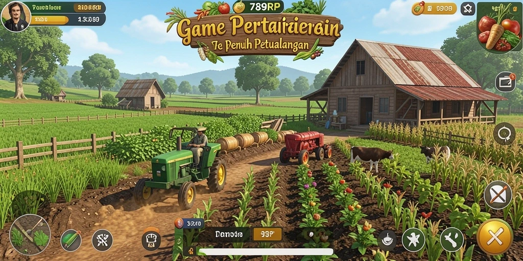 Screenshot 789RP menampilkan aktivitas bertani yang penuh warna dan seru.