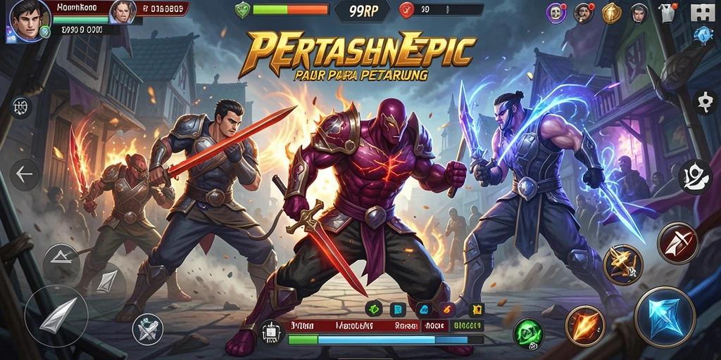 Screenshot 99RP menampilkan pertarungan seru antara dua karakter di arena.