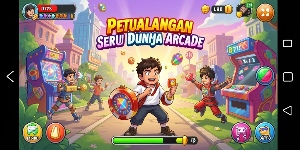 Tampilan gameplay seru D73 dengan warna-warna cerah dan tantangan mendebarkan.