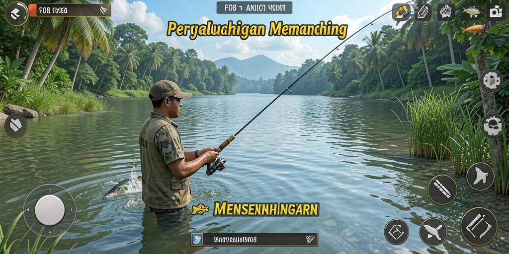 Tampilan gameplay F08 yang menarik saat memancing ikan.