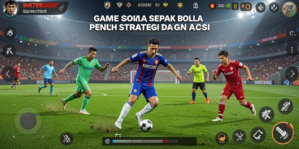 Tangkapan layar gameplay INK789 menunjukkan aksi seru di lapangan sepak bola.
