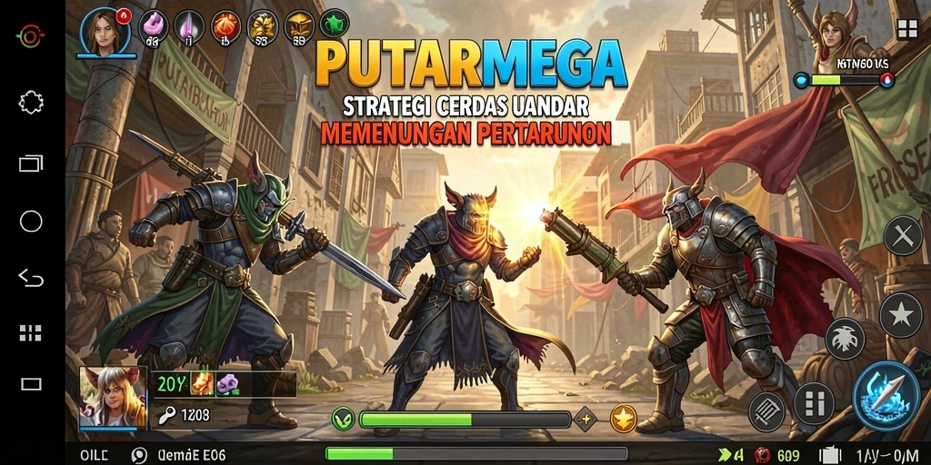 Screeenshot gameplay PUTARMEGA menunjukkan momen strategis dalam pertempuran.