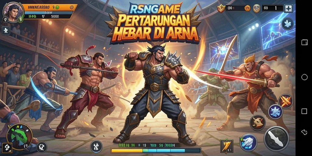 Screenshot gameplay RSNGAME menampilkan pertarungan mendebarkan dengan karakter yang kuat.