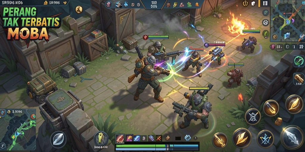 Tangkapan layar menunjukkan aksi seru dalam game MOBA SR996.